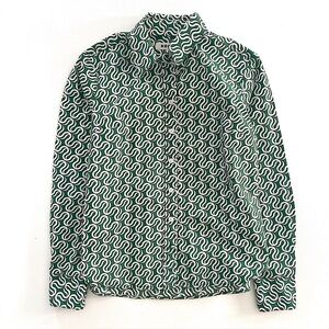 Boden Sienna Cotton Button Down Long Sleeve Shirt in Green Ribbon Print Size 4P